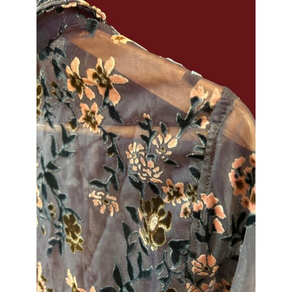 Paparazzi Floral Burn Out Velvet Blouse Button Down Boho Romantic Festival Sz L - Picture 5 of 6